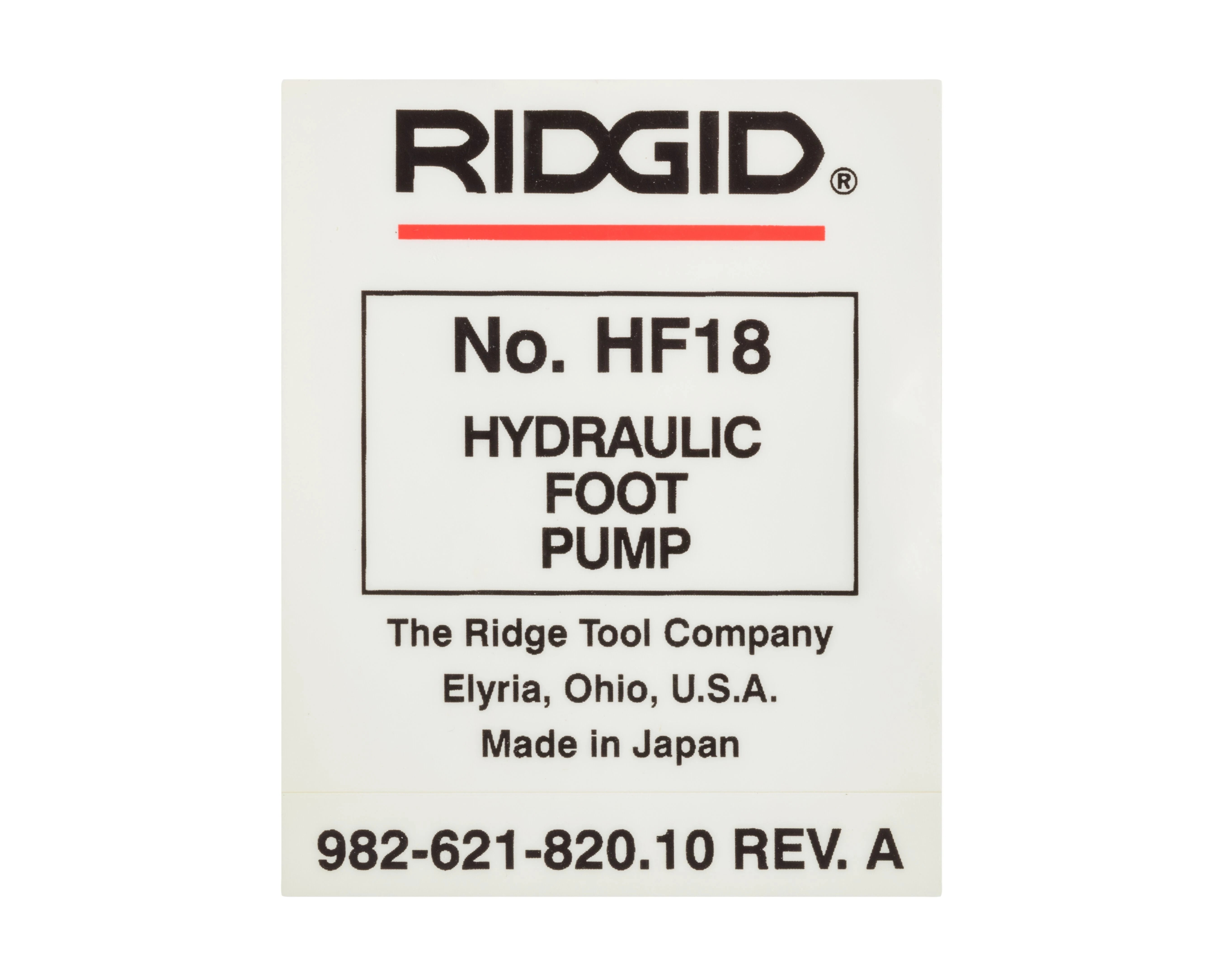 RIDGID 26037 - Calcomanía TRADE NAME HF18