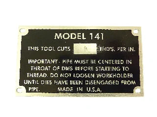 RIDGID 39835 - Placa de SERIAL 141