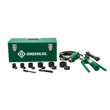 Kit de sacabocado hidráulico de 11 toneladas con bomba de pie y Slug-Buster de 1/2 pulg. a 2 pulg. Greenlee - Sacabocados