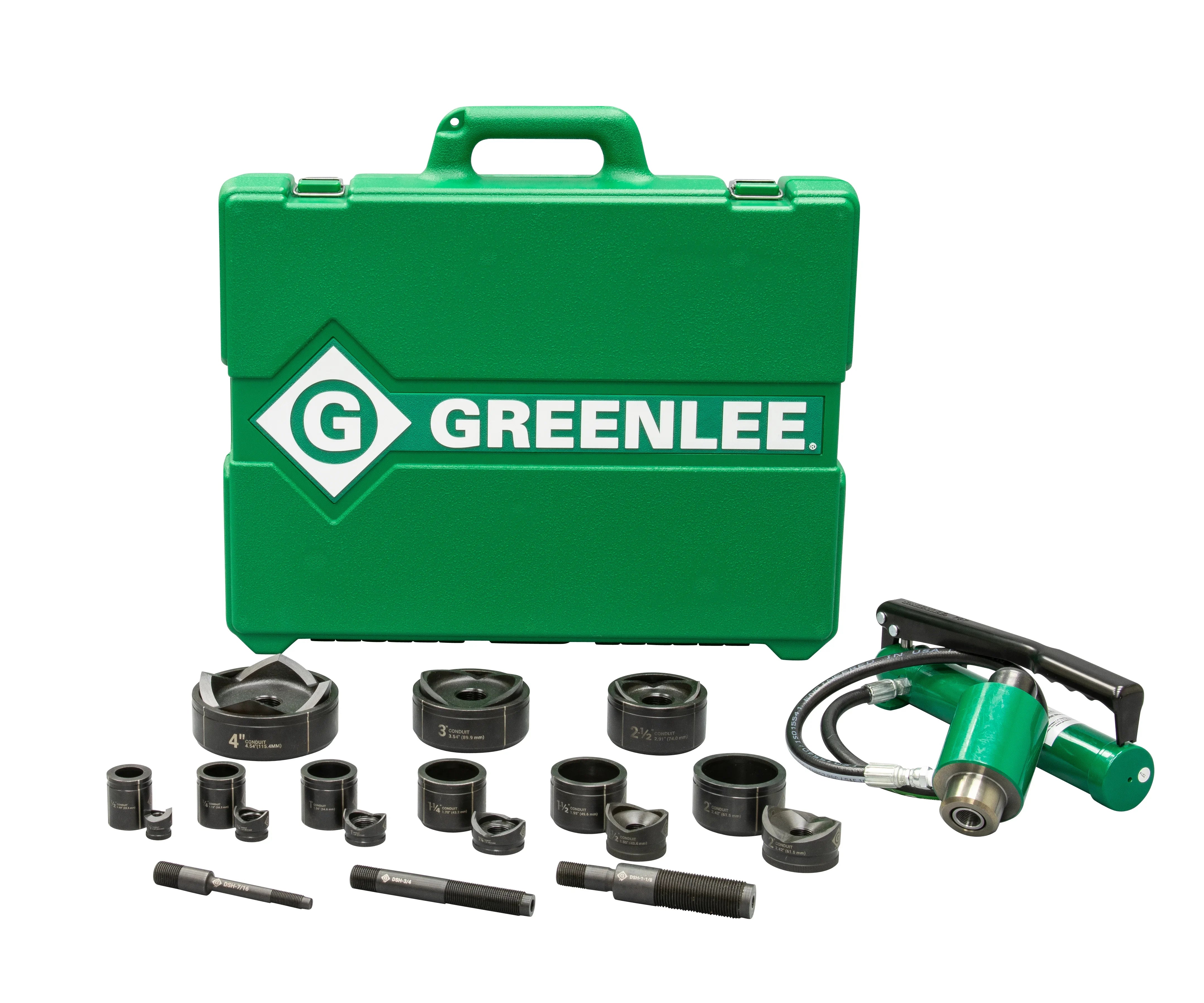 Kit de sacabocado hidráulico de 11 toneladas con bomba manual y redondo estándar de 1/2 pulg. a 3 p... Greenlee - Sacabocados